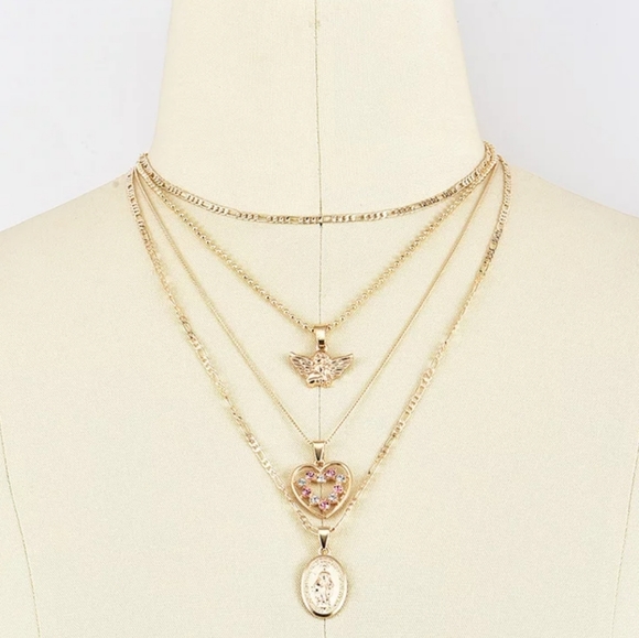 ♡Avery♡ Medallion and Heart Angel Necklace - Picture 6 of 6